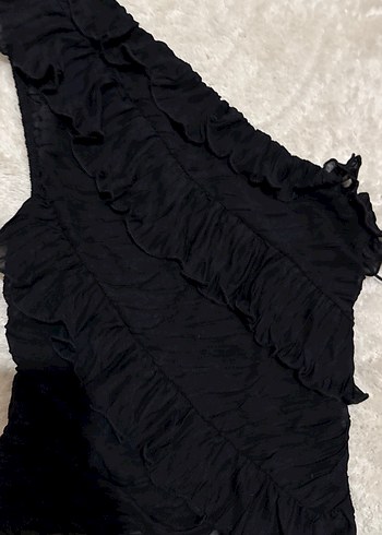 Siyah Fırfırlı Uzun Gotik Abiye Elbise - Görsel 2