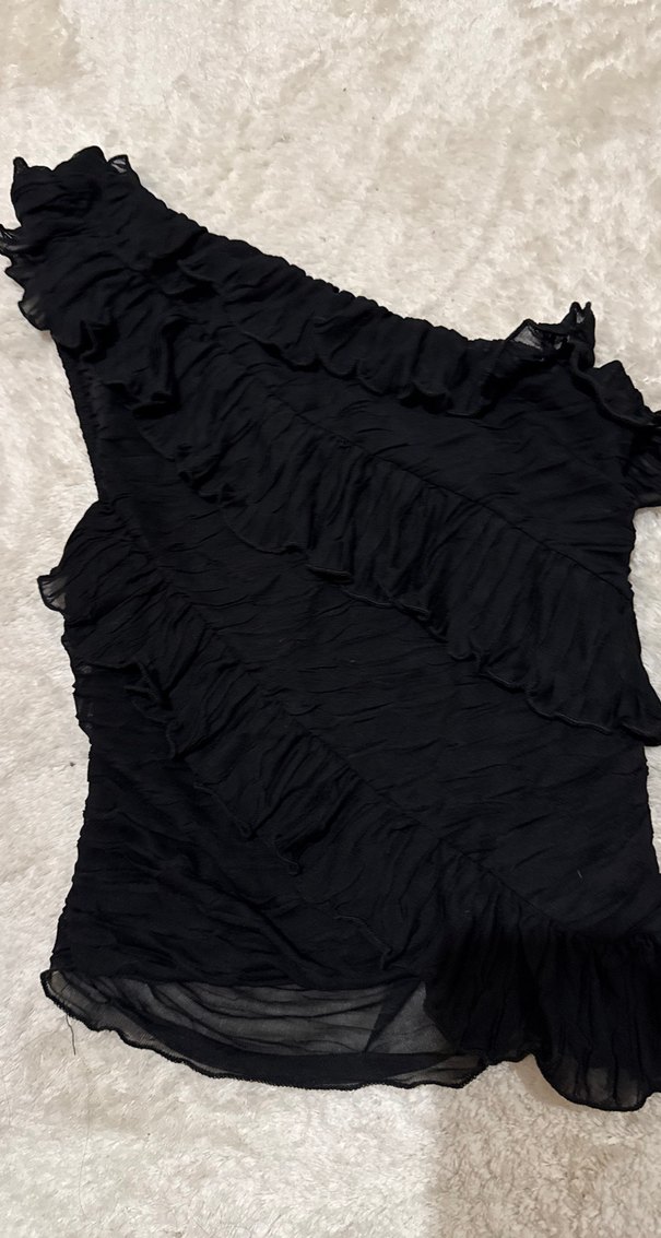 Siyah Fırfırlı Uzun Gotik Abiye Elbise - Görsel 3