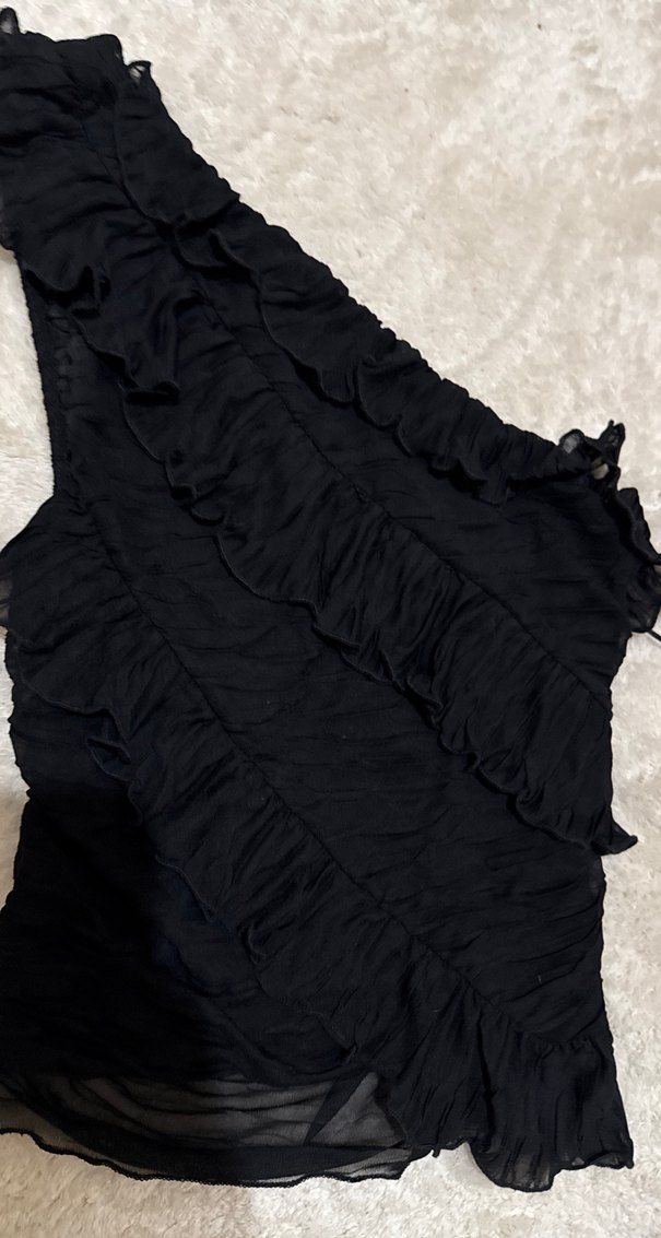 Siyah Fırfırlı Uzun Gotik Abiye Elbise - Görsel 2