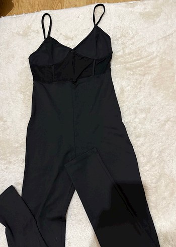 Siyah V Yakalı İnce Askılı Kadın Tulum - Görsel 2