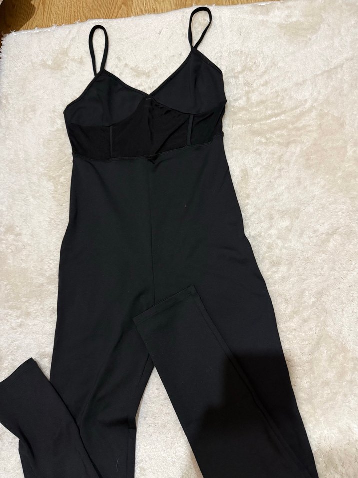 Siyah V Yakalı İnce Askılı Kadın Tulum - Görsel 2