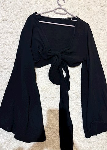 Uzun Kollu Siyah Drapeli Kadın Bluz - Görsel 2