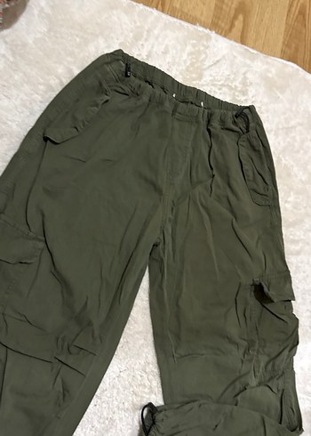 Kadın Haki Rahat Kesim Midi Kumaş Pantolon - Görsel 2