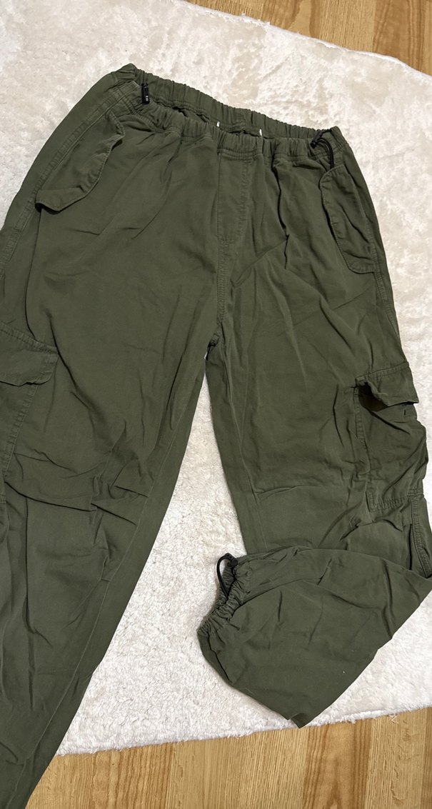 Kadın Haki Rahat Kesim Midi Kumaş Pantolon - Görsel 5