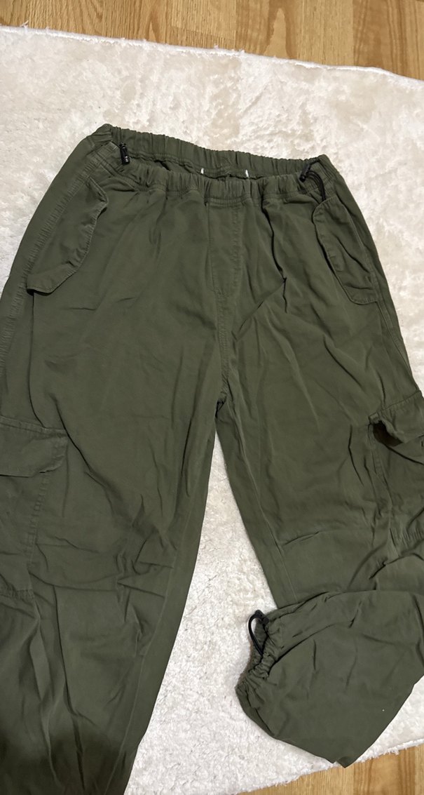 Kadın Haki Rahat Kesim Midi Kumaş Pantolon - Görsel 3