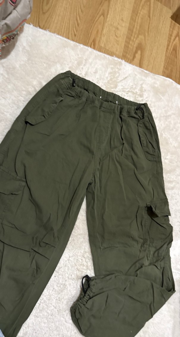 Kadın Haki Rahat Kesim Midi Kumaş Pantolon - Görsel 2