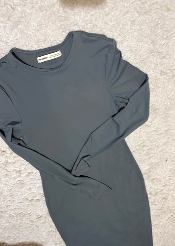 Uzun Kollu Gri Dar Kesim Elbise - Görsel 2