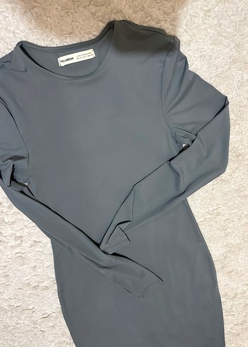 Uzun Kollu Gri Dar Kesim Elbise - Görsel 4