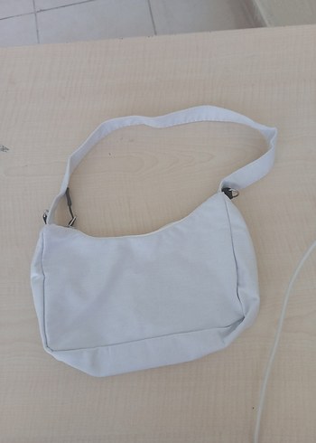 Beyaz Minimalist Keten Fermuarlı Kadın Çanta - Görsel 3