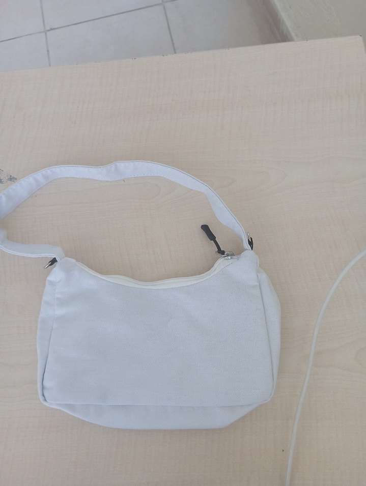 Beyaz Minimalist Keten Fermuarlı Kadın Çanta - Görsel 2