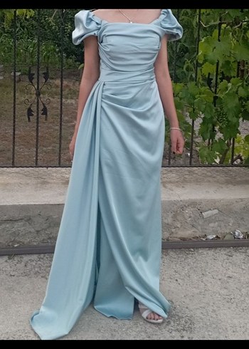 Mavi Drapeli Uzun Abiye Elbise - Görsel 3