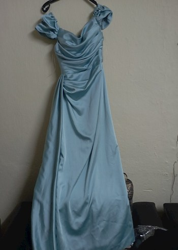 Mavi Drapeli Uzun Abiye Elbise - Görsel 7