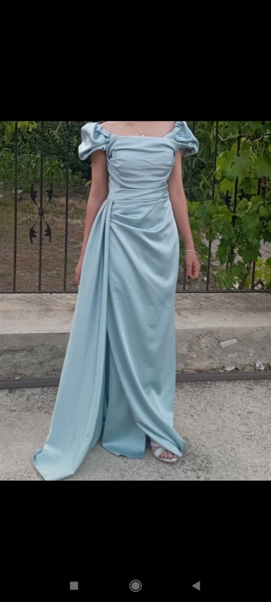 Mavi Drapeli Uzun Abiye Elbise - Görsel 3