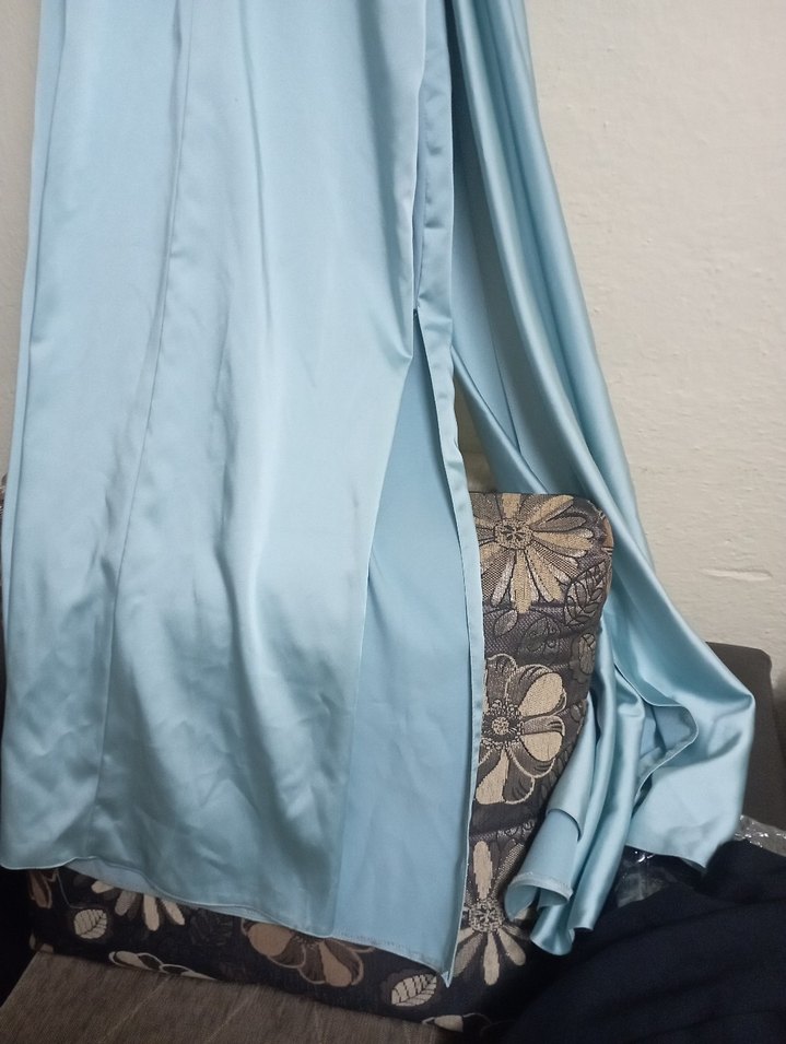 Mavi Drapeli Uzun Abiye Elbise - Görsel 4