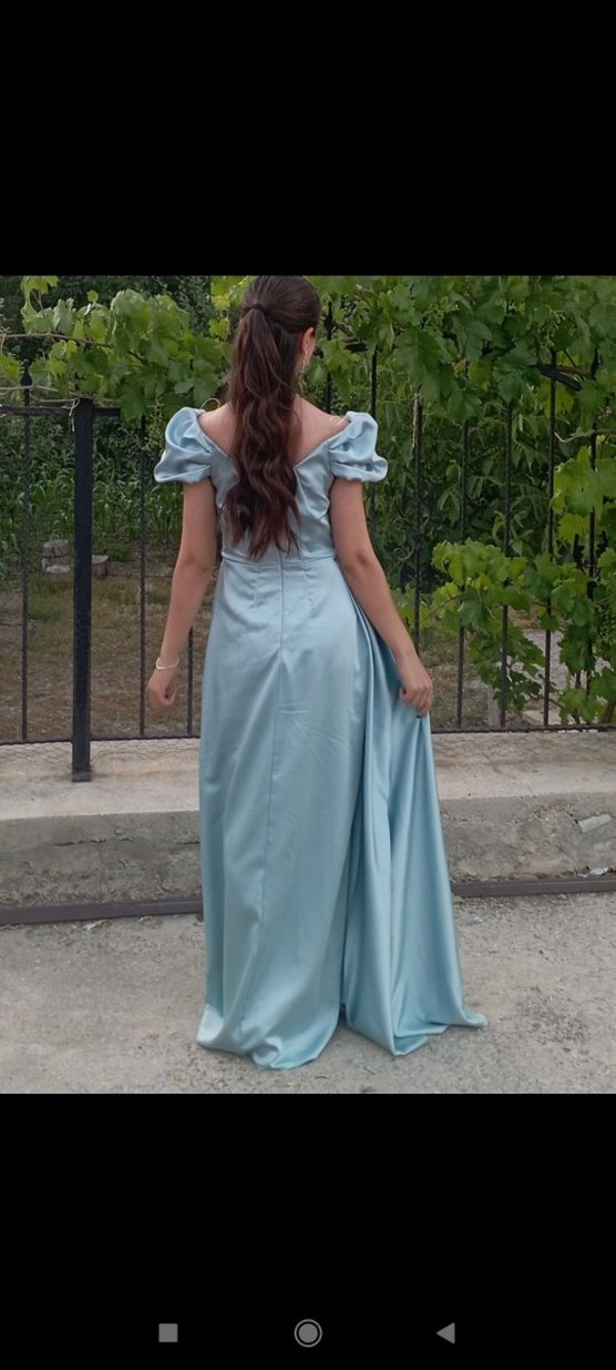 Mavi Drapeli Uzun Abiye Elbise - Görsel 2