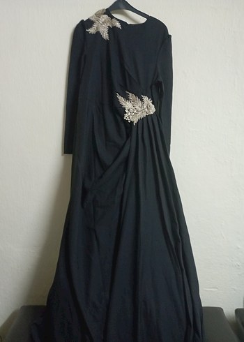 Siyah Uzun Drapeli Kadın Elbise - Görsel 3