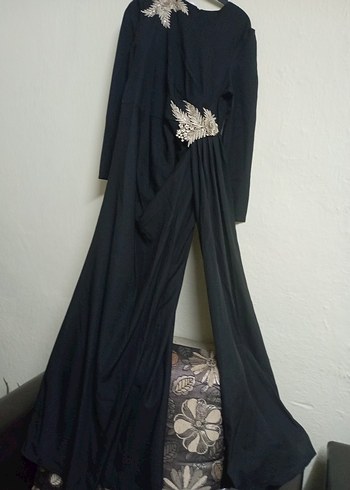 Siyah Uzun Drapeli Kadın Elbise - Görsel 2