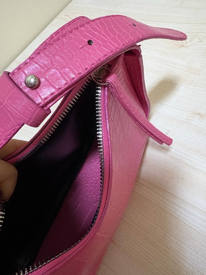 Pembe Yılan Derisi Desenli Deri Çanta - Görsel 2
