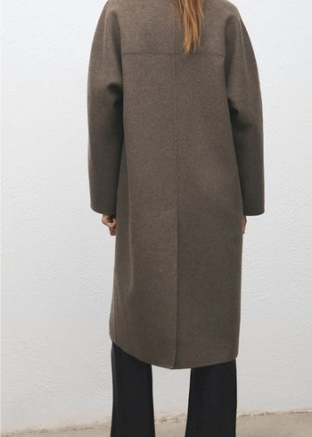 Mango Orta Kahverengi Oversize Yün Kaban - Görsel 3