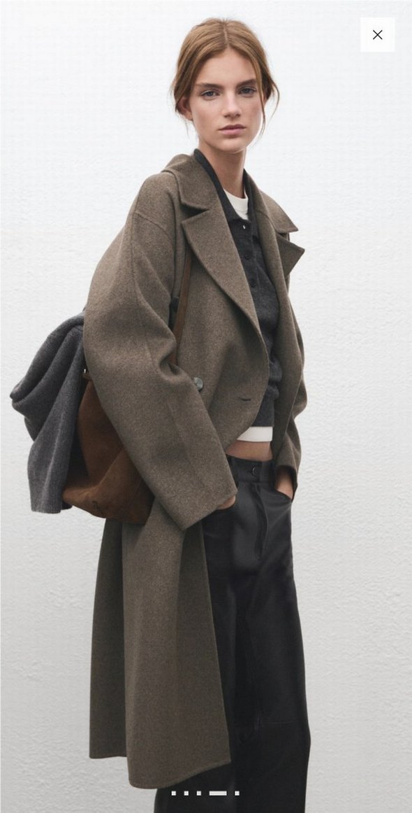 Mango Orta Kahverengi Oversize Yün Kaban - Görsel 4