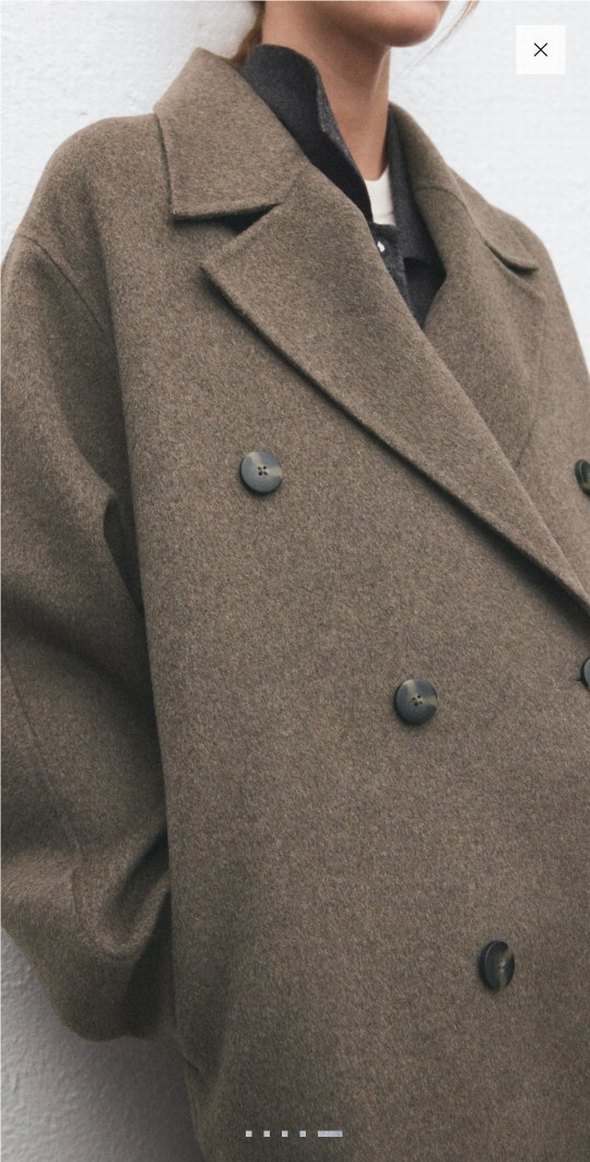 Mango Orta Kahverengi Oversize Yün Kaban - Görsel 5