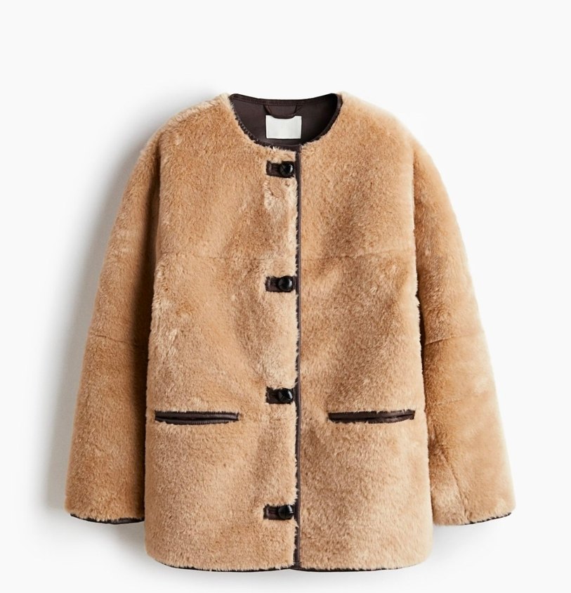 H&M Bej Kabarık Tüylü Kısa Kadın Ceket - Görsel 2