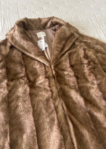 H&M Kadın Kahverengi Suni Kürk Midi Ceket - Görsel 4