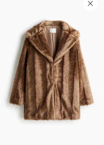 H&M Kadın Kahverengi Suni Kürk Midi Ceket - Görsel 2