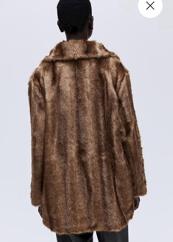 H&M Kadın Kahverengi Suni Kürk Midi Ceket - Görsel 3