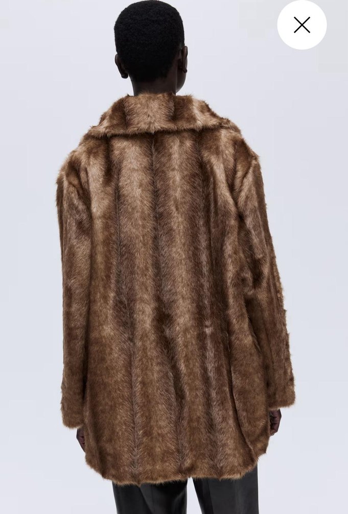 H&M Kadın Kahverengi Suni Kürk Midi Ceket - Görsel 3