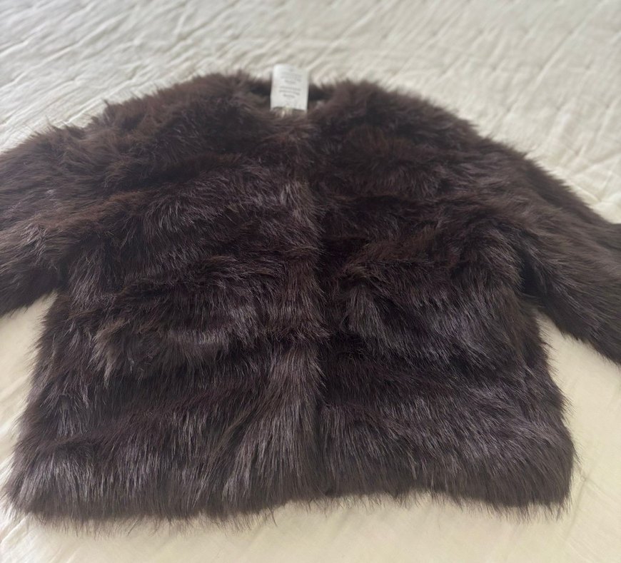 H&M Kahverengi Kürk Detaylı Deri Ceket - Görsel 4