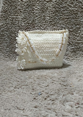 Örgü Beyaz Bohem Kadın Çantası - Görsel 2