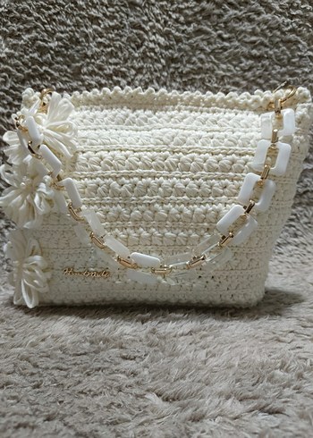 Örgü Beyaz Bohem Kadın Çantası - Görsel 3