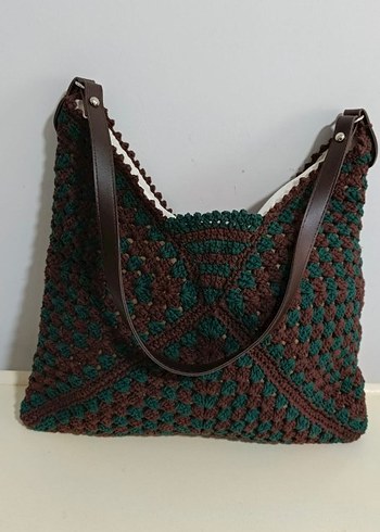 Kahverengi Örgü Bohem Kadın Çanta - Görsel 3