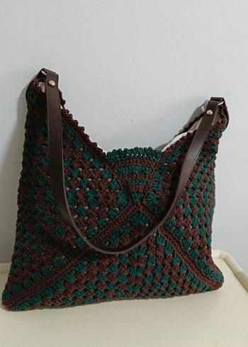 Kahverengi Örgü Bohem Kadın Çanta - Görsel 4