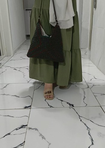 Kahverengi Örgü Bohem Kadın Çanta - Görsel 2