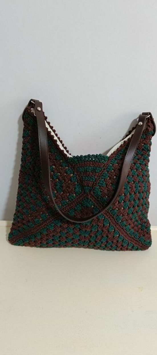 Kahverengi Örgü Bohem Kadın Çanta - Görsel 3