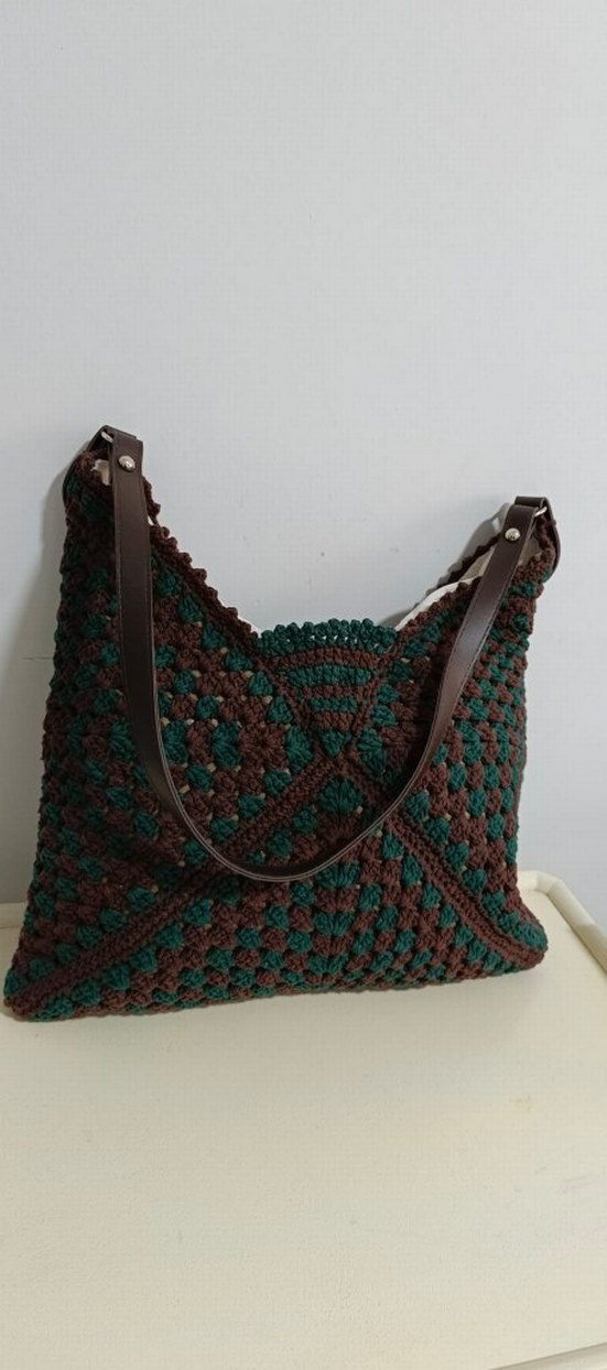 Kahverengi Örgü Bohem Kadın Çanta - Görsel 4