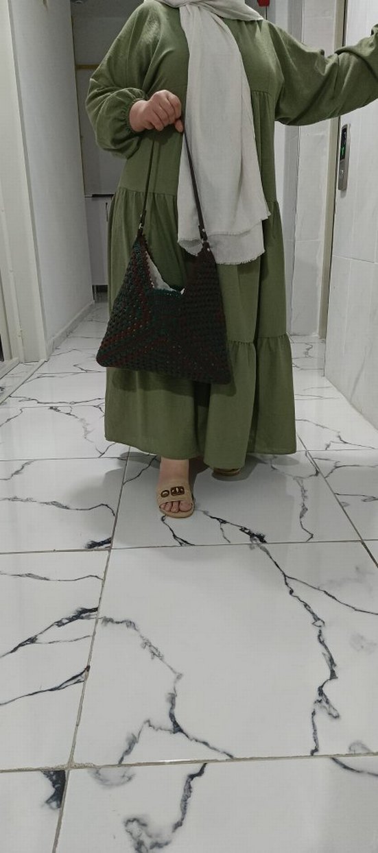 Kahverengi Örgü Bohem Kadın Çanta - Görsel 2