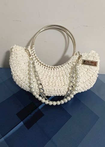 Boncuk Detaylı Beyaz Örgü Bohem Çanta - Görsel 4