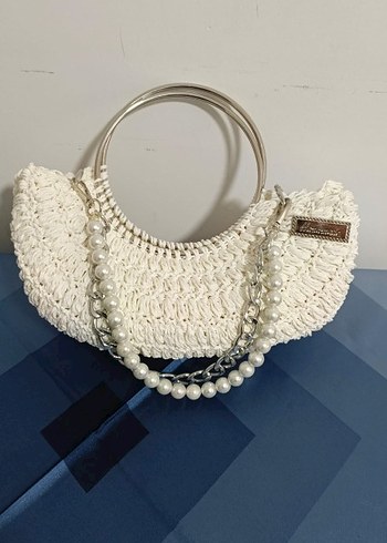 Boncuk Detaylı Beyaz Örgü Bohem Çanta - Görsel 3