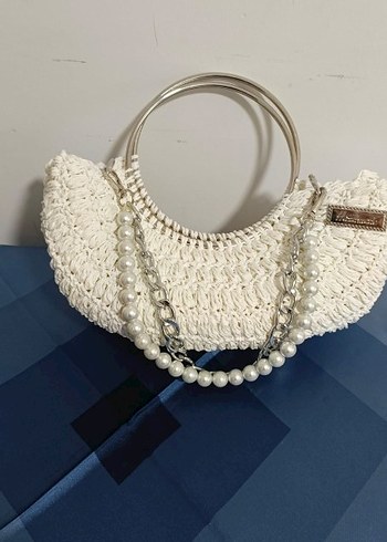 Boncuk Detaylı Beyaz Örgü Bohem Çanta - Görsel 2