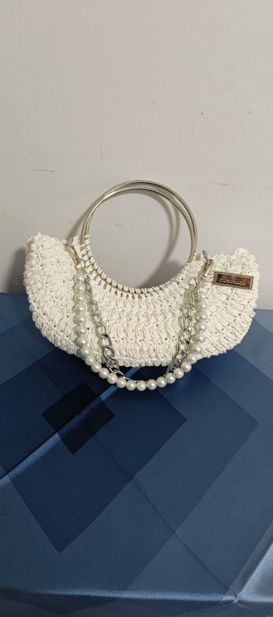Boncuk Detaylı Beyaz Örgü Bohem Çanta - Görsel 4