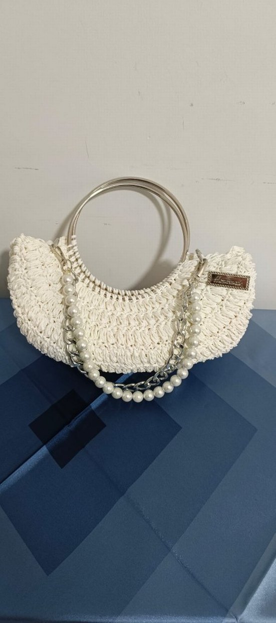 Boncuk Detaylı Beyaz Örgü Bohem Çanta - Görsel 3