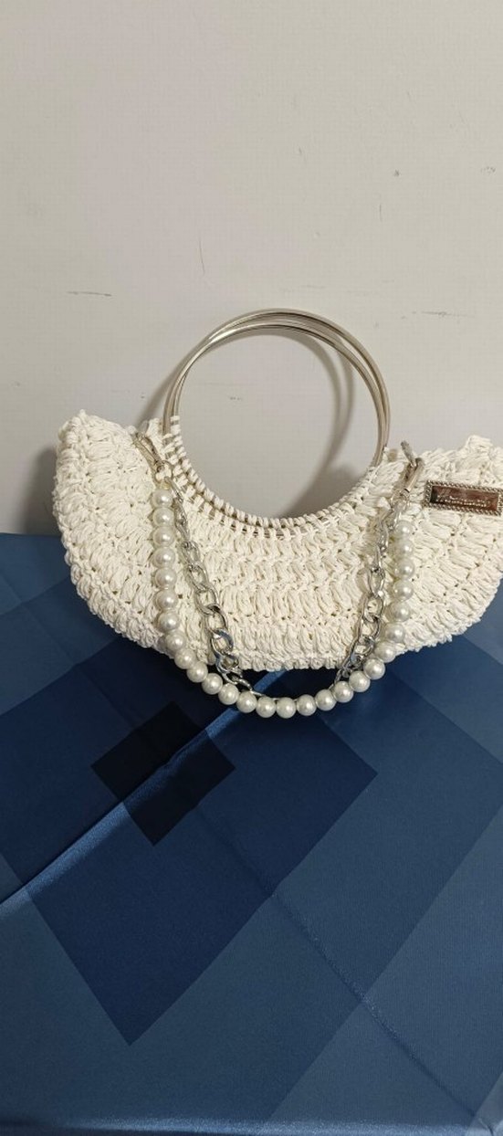 Boncuk Detaylı Beyaz Örgü Bohem Çanta - Görsel 2