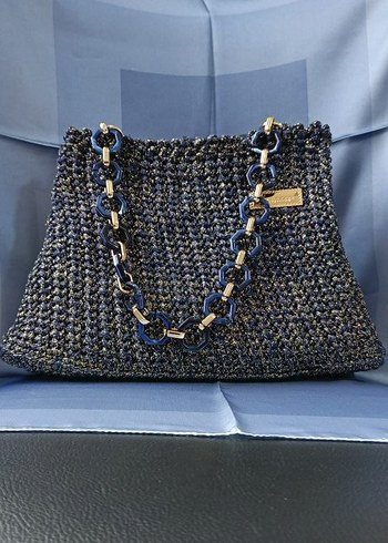 Zincir Detaylı Siyah Örme Kadın Çanta - Görsel 2