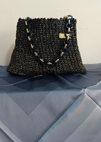 Zincir Detaylı Siyah Örme Kadın Çanta - Görsel 4