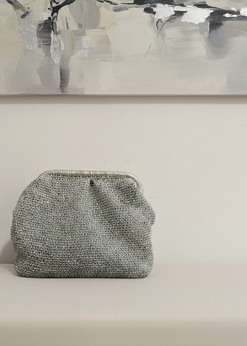 Gri İşlemeli Kadın Abiye Portföy Çanta - Görsel 2