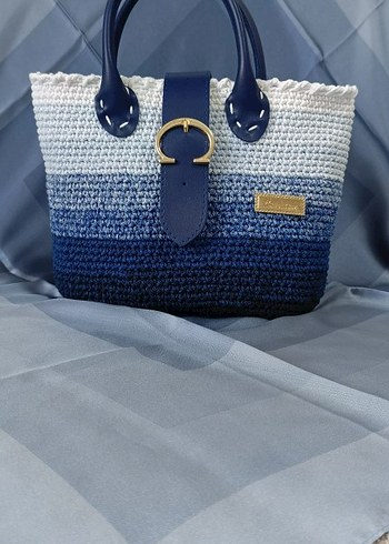 Mavi Örgü Kadın Çanta - Görsel 3