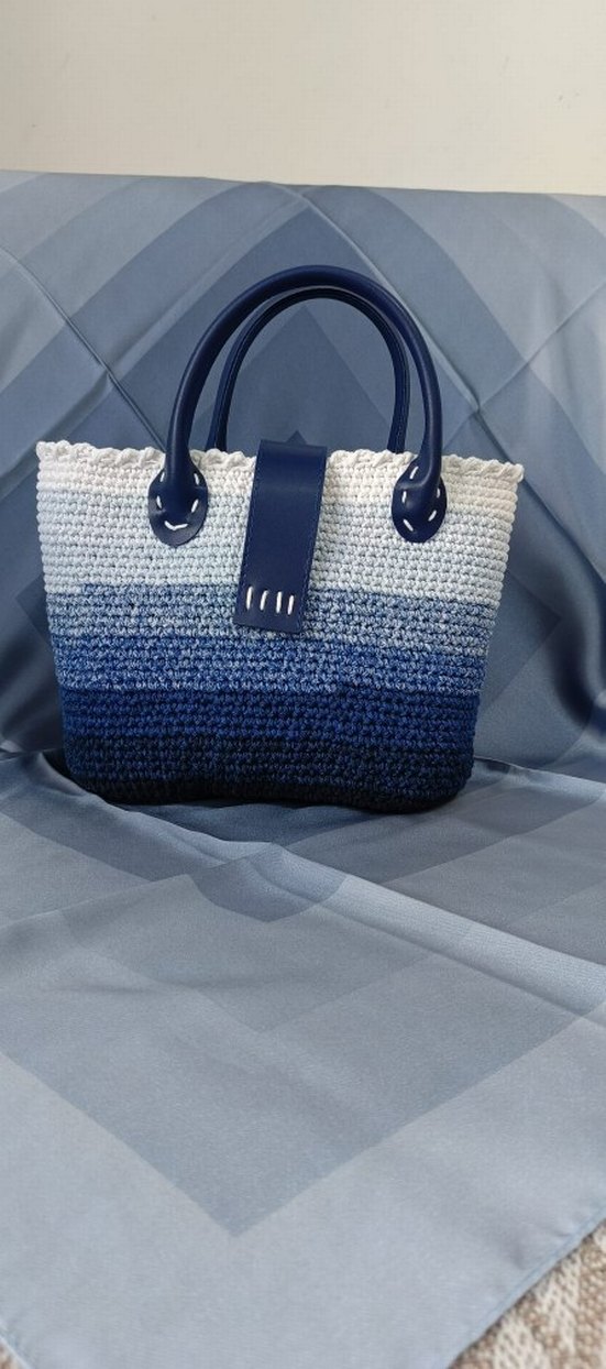 Mavi Örgü Kadın Çanta - Görsel 4